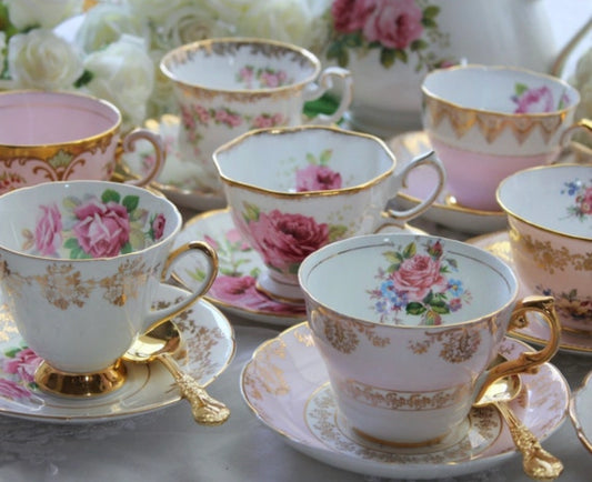 Vintage Assorted Teacups & Saucers, Mismatched China