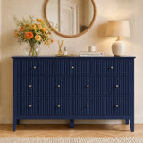 53.2" W Wholesale 7-Drawer Fluted Dresser, Black/Blue/Beige