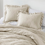 Diamond Quilted Ruffle Edge Comforter Set, Neutral
