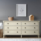 70"W 6-Drawer Large Spindle Wood Dresser, Antique Cream *
