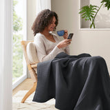 Soft Cotton Waffle Weave Blanket, Dark Grey