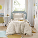 Diamond Quilted Ruffle Edge Comforter Set, Neutral