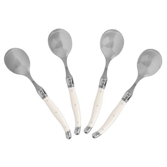 Laguiole Soup Spoons Set of 4 with Faux Ivory Handles