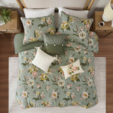7 Piece Vintage Floral Comforter Set, Green