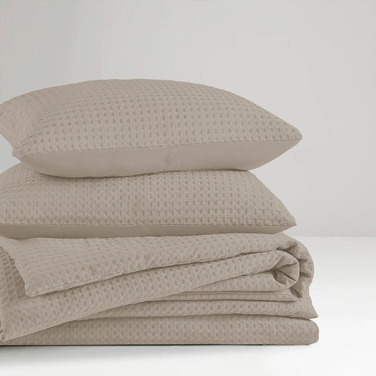 Waffle Weave Textured All Season Comforter Set, Neutral