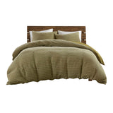 Stone-Washed Cotton Waffle Texture Duvet Cover, Green