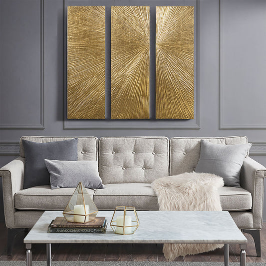 Gold Metallic Modern Sunburst 3-Piece Wall Art Decor Set