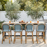PURPLE LEAF Patio French Counter Stool Set of 2 Outdoor Backrest Barstools Aluminum Frame Woven Rattan for Indoor Kitchen Garden Balcony Restaurant