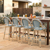 PURPLE LEAF Patio French Counter Stool Set of 2 Outdoor Backrest Barstools Aluminum Frame Woven Rattan for Indoor Kitchen Garden Balcony Restaurant