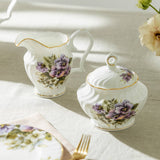 Gracie Bone China Purple Pansy Sugar & Creamer Set