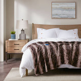 Heated 50x70" Faux Long Fur Electric Throw Blanket, Brown