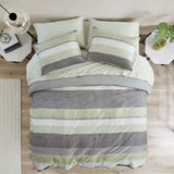 Stripe Modern Comforter Set with Bed Sheets, Green/Grey