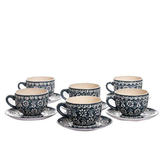 Handmade Gray Ceramic Coffee Cup & Saucer, 2.5 oz
