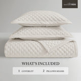 Soft Velvet Cross Stitch Coverlet Set with Shams, White