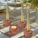 Rose Gold Fluted Glass Candle Holders Set of 4