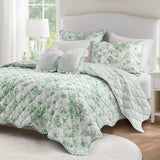 Vintage Inspired Floral Microfiber Quilt Set, Green