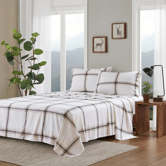 Cabin Cotton Flannel Sheet Set, Tan Plaid