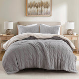 Cable Knit Chenille in Sherpa Reverse Comforter Set, Gray