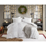 Grid Textured Soft Washed Pleated Comforter Set, White