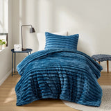 300GSM Fluffy Ribbed Plush Comforter Set,Blue