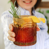 10oz Amber Ribbed Floral Retro Drinking Glass Set
