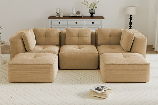 CORDELIA 116" 3-Seater High Armrest Sofa with 2 Ottomans