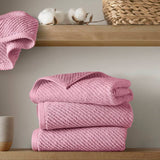 4pcs 100% Cotton Quick-Dry Ribbed Hand Towel Set, Pink