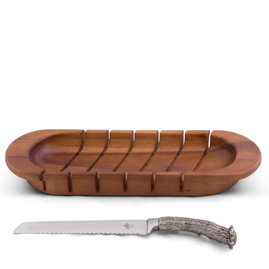 Oval Bread Board with Antler Knife