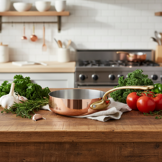 Mauviel M'Heritage M'250 B Copper Saute Pan With Brass Handle