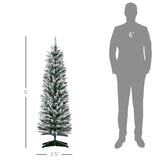 HOMCOM 5' Snow Flocked Artificial Pencil Christmas Tree, Slim Xmas Tree with Realistic Branches and Plastic Base Stand for Indoor Decoration, Green