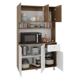 Wilson 6 Door Multi-Functional Kitchen Microwave Pantry Cabinet with One Drawer and 6 Interior Storage Compartments, Spacious Open Countertop and, Open Upper Shelf