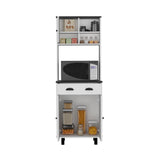 Salen Kitchen Pantry with Two Cabinets, Two Open Shelves and Built-In Drawer, Multi-Section Storage Unit for Organizing Food, Utensils and Kitchen Essentials with Space-Saving Vertical Design for Modern Homes