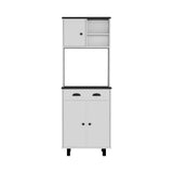Salen Kitchen Pantry with Two Cabinets, Two Open Shelves and Built-In Drawer, Multi-Section Storage Unit for Organizing Food, Utensils and Kitchen Essentials with Space-Saving Vertical Design for Modern Homes