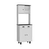 Salen Kitchen Pantry with Two Cabinets, Two Open Shelves and Built-In Drawer, Multi-Section Storage Unit for Organizing Food, Utensils and Kitchen Essentials with Space-Saving Vertical Design for Modern Homes