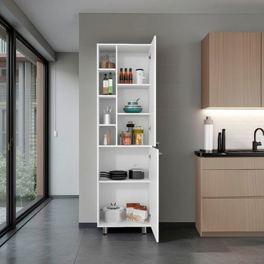 TUHOME Burton Kitchen Pantry with Two Doors, Adjustable Interior Shelves and Side Storage Compartments, Compact Organization Cabinet for Food, Supplies and Small Appliances, Space-Saving Solution for Modern Home Kitchens