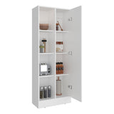 TUHOME Austin Storage Broom Closet with Magnetic-Closure Doors, Tall Multi-Purpose Utility Cabinet for Cleaning Supplies, Durable Engineered Wood Construction and Space-Saving Design