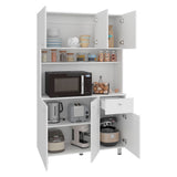 Wilson 6 Door Multi-Functional Kitchen Microwave Pantry Cabinet with One Drawer and 6 Interior Storage Compartments, Spacious Open Countertop and, Open Upper Shelf