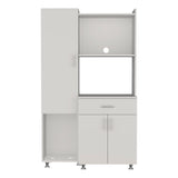 Pantress Complete Pete Kitchen Pantry and Microwave Cabinet with Three Side Storage Shelves, Built-In Pet Station, Compact Countertop, One Drawer, One Small Cabinet and, One Open Shelf