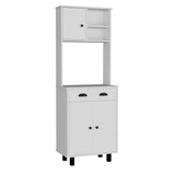 Salen Kitchen Pantry with Two Cabinets, Two Open Shelves and Built-In Drawer, Multi-Section Storage Unit for Organizing Food, Utensils and Kitchen Essentials with Space-Saving Vertical Design for Modern Homes