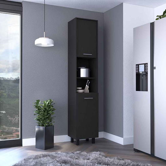 Hobart Pantry, Four Legs, Three Interior Shelves, Two Shelves, Two Cabinets