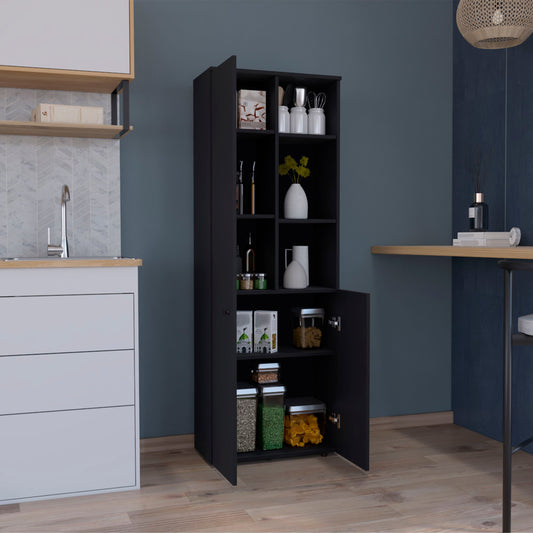 TUHOME Konik 67-Inch High Storage Cabinet Kitchen Pantry with Three Interior Doors, Three Exterior Shelves, Space-Saving Vertical Organization for Food, Utensils and Household Essentials, Modern Multi-Use Storage Unit