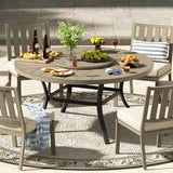 PEAKHOME Azur Patio 8PCS Round Dining Set With Lazy Susan and Sunbrella Umbrella And Cushion