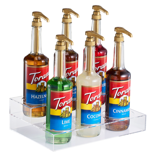 Acrylic Bottle Holder, Coffee Syrup Rack Display Case | 2-Tiered 6 Bottle