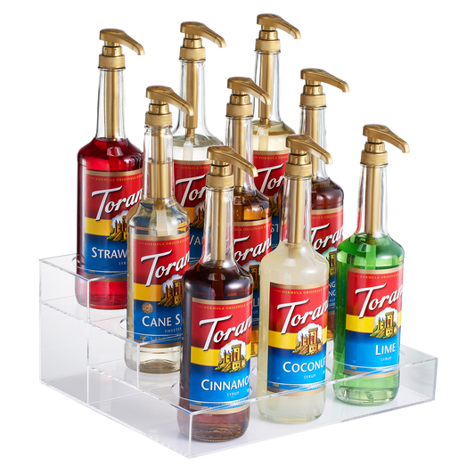 Acrylic Bottle Holder, Coffee Syrup Rack Display Case | 3-Tiered 9 Bottle