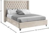 Aiden Velvet Bed - Elegant Wing Design with Deep Tufting, Chrome Nailheads & Solid Wood Frame