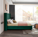 Aiden Velvet Bed - Elegant Wing Design with Deep Tufting, Chrome Nailheads & Solid Wood Frame
