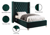 Aiden Velvet Bed - Elegant Wing Design with Deep Tufting, Chrome Nailheads & Solid Wood Frame