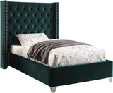 Aiden Velvet Bed - Elegant Wing Design with Deep Tufting, Chrome Nailheads & Solid Wood Frame