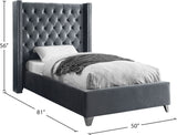 Aiden Velvet Bed - Elegant Wing Design with Deep Tufting, Chrome Nailheads & Solid Wood Frame