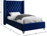Aiden Velvet Bed - Elegant Wing Design with Deep Tufting, Chrome Nailheads & Solid Wood Frame